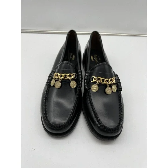 New Anthropologie Bass Charm Penny Laofers Womans Size 8 Medium Black Slip On - Picture 2 of 11